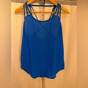 Athleta Strappy Capri Blue Mesh Tank Top